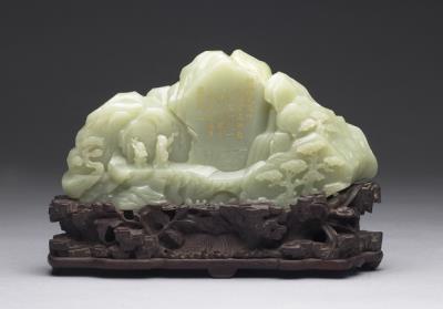 图片[2]-Jade carving in the shape of a mountain with scholars enjoying a waterfall, Qing dynasty-China Archive